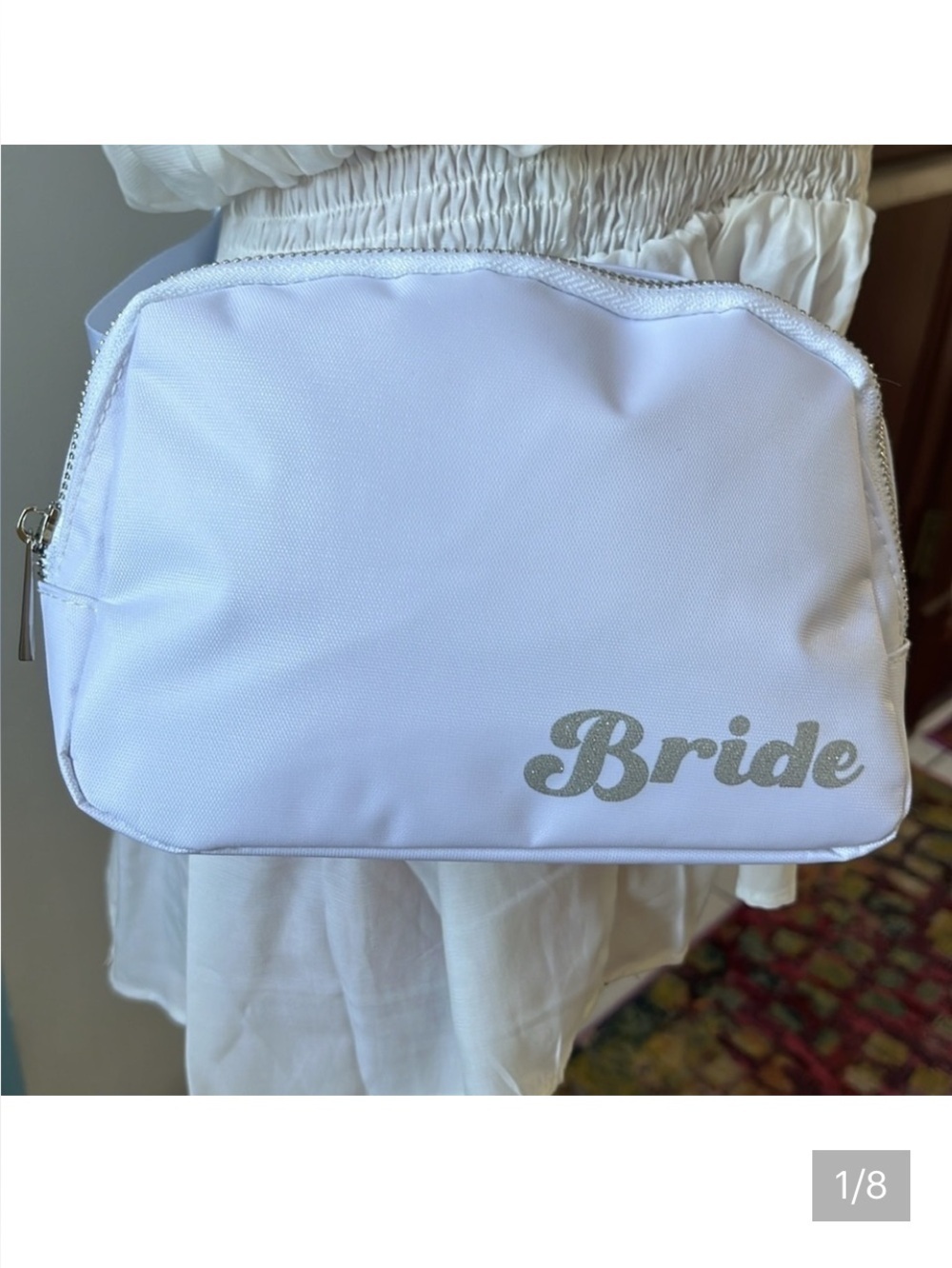 Brides Belt Bag  make up bag  cosmetic case  fanny pack   Nylon   White / silver